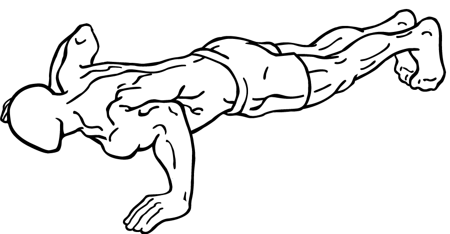 Black-and-white overhead illustration of a person in a push-up position with bent elbows.